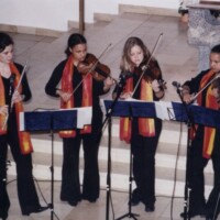 Streicher und Querflöte bei einem Auftritt in Gilching